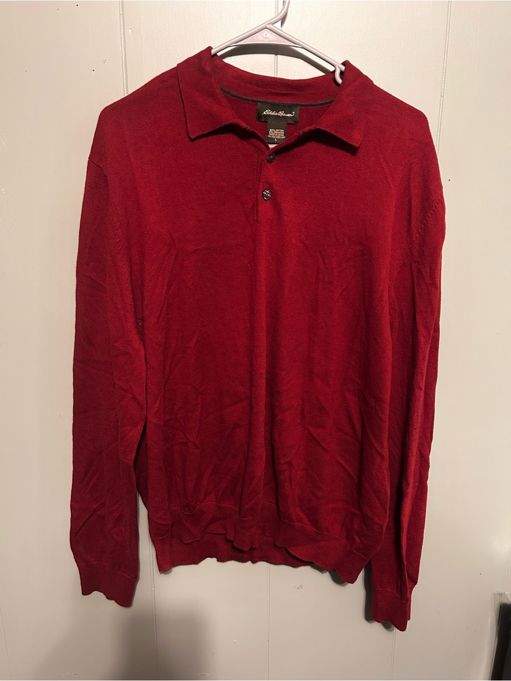 Eddie Bauer Men's Maroon Long-Sleeve Polo Sweater
